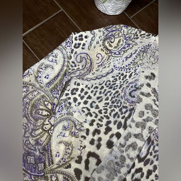 Chico’s Animal Paisley Ashton linen/cotton Cardigan sz 1 (medium) - Picture 5 of 12